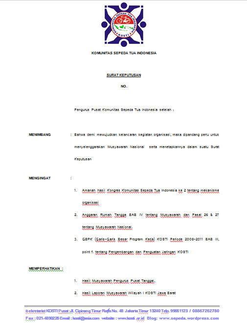 Surat Mandat Munas 2013 Musyawarah Nasional Kosti 2013